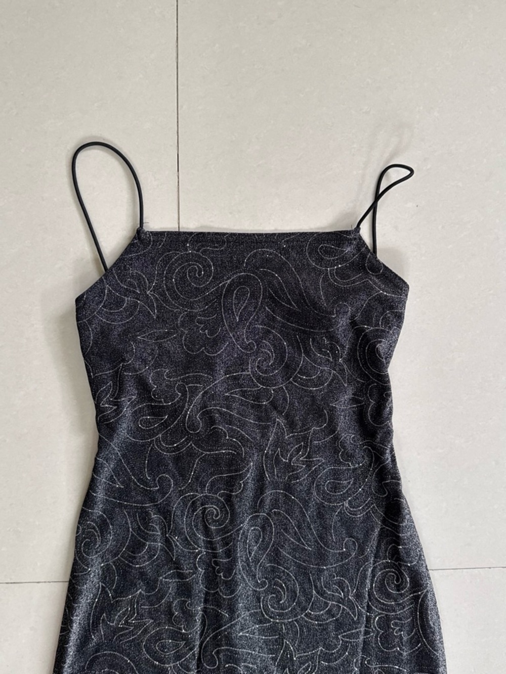 Jump Black/Silver Glitter Paisley Slip Dress Vintage